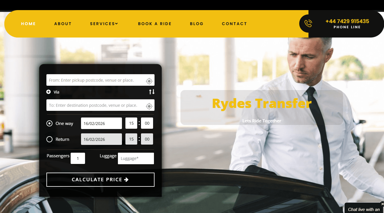 Rydes Transfer project screenshot